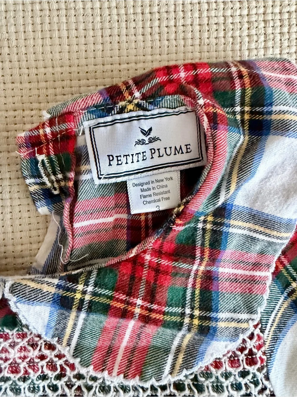 Petit Plume Smocked Plaid Kids Nightgown in Red & White